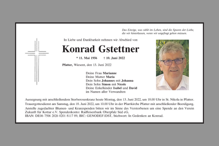Traueranzeige Konrad Gstettner